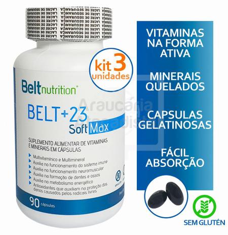 Kit 3 Unidades Polivitamínico Multivitam Belt +23 Soft Max - Belt Nutrition Menor preço em Kit 3 Unidades Polivitamínico Multivitam Belt +23 Soft Max - Belt Nutrition