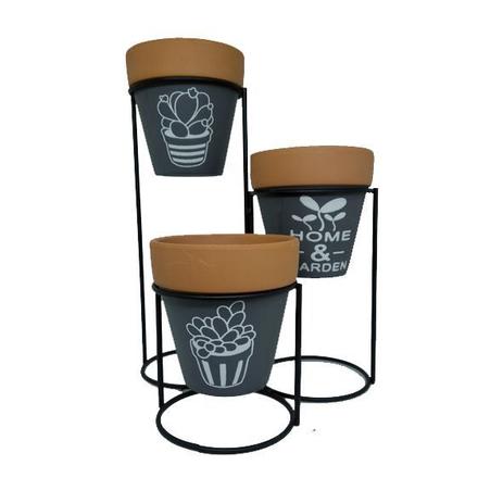 Kit 3 Vasos Cerâmica com Suporte - Fotbras Menor preço em Kit 3 Vasos Cerâmica com Suporte - Fotbras
