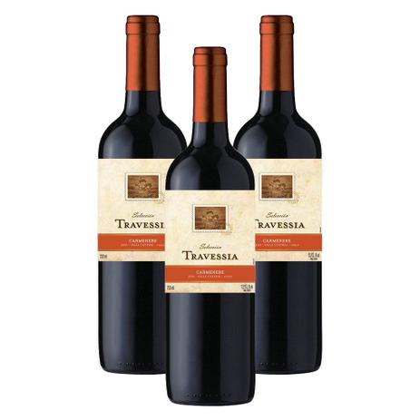 Kit 3 Vinhos Chileno Concha Y Toro Travessia Carmenere Tinto Seco 750ML Menor preço em Kit 3 Vinhos Chileno Concha Y Toro Travessia Carmenere Tinto Seco 750ML