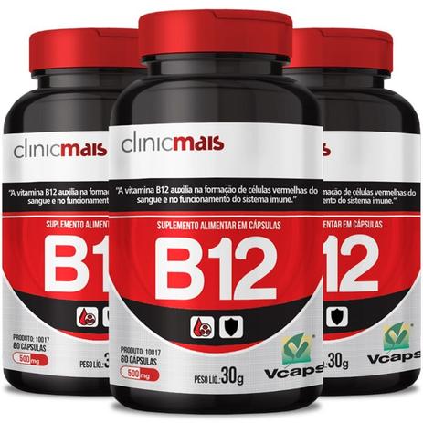 Kit 3 vitamina b12 500mg chá mais 60 cápsulas Menor preço em Kit 3 vitamina b12 500mg chá mais 60 cápsulas