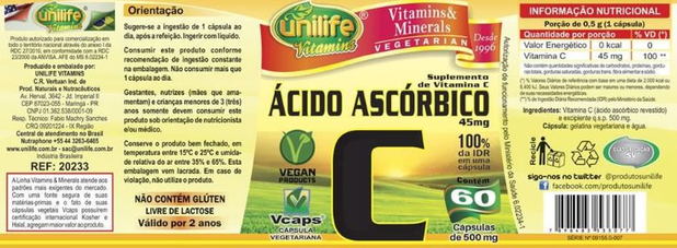 Kit 3 vitamina c ácido ascórbico unilife 60 cápsulas Menor preço em Kit 3 vitamina c ácido ascórbico unilife 60 cápsulas