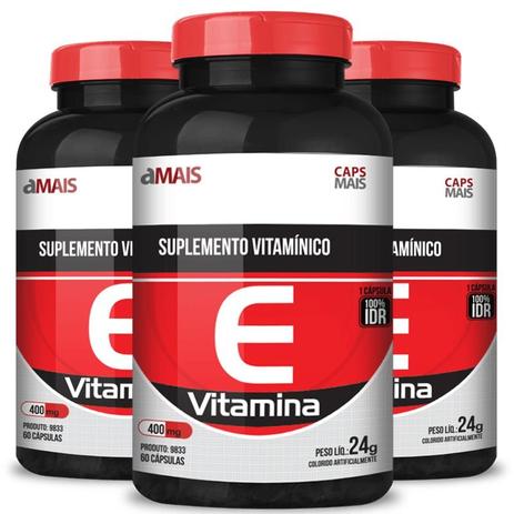 Kit 3 vitamina e 400mg chá mais 60 cápsulas Menor preço em Kit 3 vitamina e 400mg chá mais 60 cápsulas