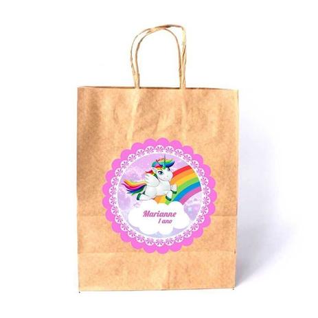 Kit 30 Sacola De Papel Kraft Personalizada Unicórnio - Aluá festas Menor preço em Kit 30 Sacola De Papel Kraft Personalizada Unicórnio - Aluá festas