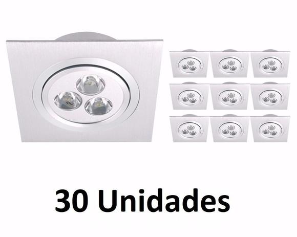 Kit 30 Spot Led 3w Borda Branca Quadrado Branco Quente Croic - Minas led Menor preço em Kit 30 Spot Led 3w Borda Branca Quadrado Branco Quente Croic - Minas led