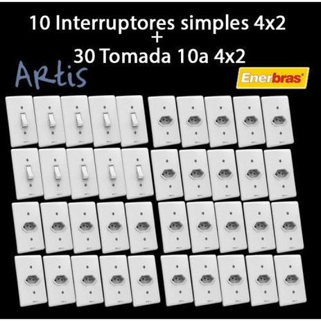 Kit 30 tomadas 10a + 10 interruptores 4x2 - enerbras artis - kit3010ea Menor preço em Kit 30 tomadas 10a + 10 interruptores 4x2 - enerbras artis - kit3010ea