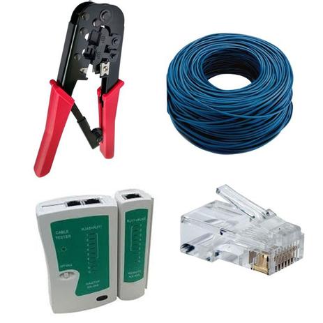 Kit 305 Metros de Cabo de Rede com Alicate com catraca, Testador e 100 Conectores RJ45 - Xdgtl Menor preço em Kit 305 Metros de Cabo de Rede com Alicate com catraca, Testador e 100 Conectores RJ45 - Xdgtl