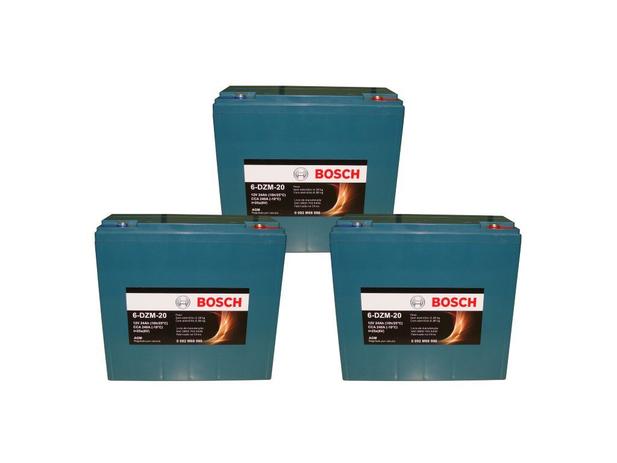 Kit 3un Bateria Bosch Gel 24ah 12v Ciclo Profundo 6-dzm-20 Bike Menor preço em Kit 3un Bateria Bosch Gel 24ah 12v Ciclo Profundo 6-dzm-20 Bike