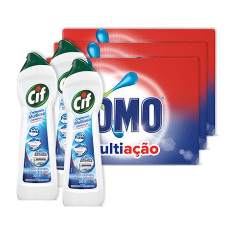 Kit 3UN Sabao em Pó Omo Multiacao 2Kg + 3UN Cif Cremoso Limpeza Profunda Branco 450ml Menor preço em Kit 3UN Sabao em Pó Omo Multiacao 2Kg + 3UN Cif Cremoso Limpeza Profunda Branco 450ml