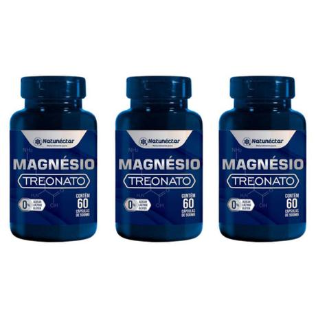 Kit 3uni Magnésio Treonato 60 cáps - Natunectar Menor preço em Kit 3uni Magnésio Treonato 60 cáps - Natunectar