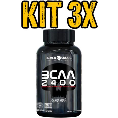 Kit 3x bcaa 2400 100 tabs - black skull Menor preço em Kit 3x bcaa 2400 100 tabs - black skull
