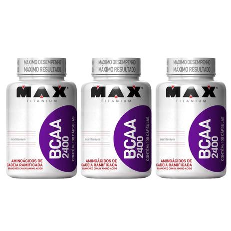Kit 3x Bcaa 2400 Aminoácido - 100 Caps - Max Titanium Menor preço em Kit 3x Bcaa 2400 Aminoácido - 100 Caps - Max Titanium