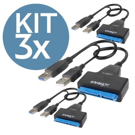 KIT 3x Cabo Adaptador USB 3.0 para SATA c/ Entrada Fonte 12V XT2151 Para SSD HD Externo 2,5" e 3,5" - Xtrad Menor preço em KIT 3x Cabo Adaptador USB 3.0 para SATA c/ Entrada Fonte 12V XT2151 Para SSD HD Externo 2,5" e 3,5" - Xtrad