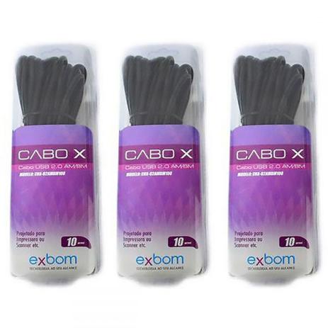 Kit 3x Cabo Usb p/ Impressora Am+af 10m Od4.8 2.0 Exbom Menor preço em Kit 3x Cabo Usb p/ Impressora Am+af 10m Od4.8 2.0 Exbom
