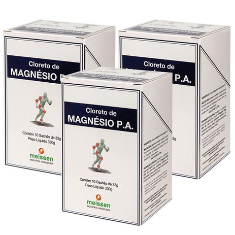 Kit 3x Cloreto de Magnésio PA Puro Display com 10 Sachês de 33g - Meissen Menor preço em Kit 3x Cloreto de Magnésio PA Puro Display com 10 Sachês de 33g - Meissen