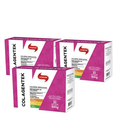 Kit 3x Colagentek - Colágeno Hidrolisado 30 Sachês de 10g sortidos - Vitafor Menor preço em Kit 3x Colagentek - Colágeno Hidrolisado 30 Sachês de 10g sortidos - Vitafor