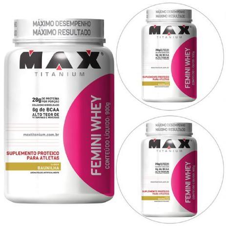 Kit 3x Femini Whey 900g Baunilha - Max Titanium Menor preço em Kit 3x Femini Whey 900g Baunilha - Max Titanium