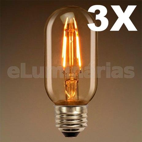 Kit 3X Lâmpadas Led 4W T45 Bivolt Vintage Retrô Industrial Design Thomas Edison Filamento LED 2200K Carbono LM1746 - Eluminarias Menor preço em Kit 3X Lâmpadas Led 4W T45 Bivolt Vintage Retrô Industrial Design Thomas Edison Filamento LED 2200K Carbono LM1746 - Eluminarias