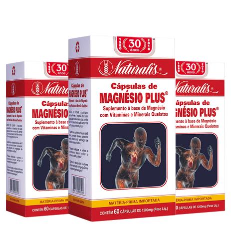 Kit 3x Magnésio Plus (1200mg) 60 Cápsulas - Naturalis Menor preço em Kit 3x Magnésio Plus (1200mg) 60 Cápsulas - Naturalis