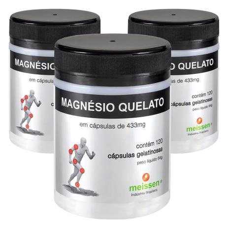 Kit 3x Magnésio Quelato + Absorção 120 Cápsulas gelatinosas - Meissen Menor preço em Kit 3x Magnésio Quelato + Absorção 120 Cápsulas gelatinosas - Meissen