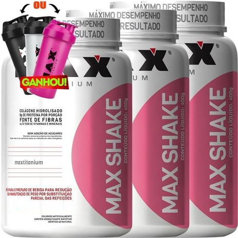 Kit 3x Max Shake Emagrecedor + Coqueteleira - Max Titanium Menor preço em Kit 3x Max Shake Emagrecedor + Coqueteleira - Max Titanium