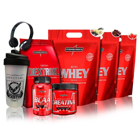 Kit 3x Nutri Whey 900g + Bcaa + Creatina + Dextrozz + Coq + Fone - Integralmedica Menor preço em Kit 3x Nutri Whey 900g + Bcaa + Creatina + Dextrozz + Coq + Fone - Integralmedica