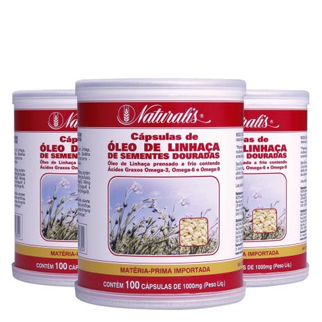 Kit 3x Óleo de Linhaça (1000mg) 100 Cápsulas - Naturalis Menor preço em Kit 3x Óleo de Linhaça (1000mg) 100 Cápsulas - Naturalis