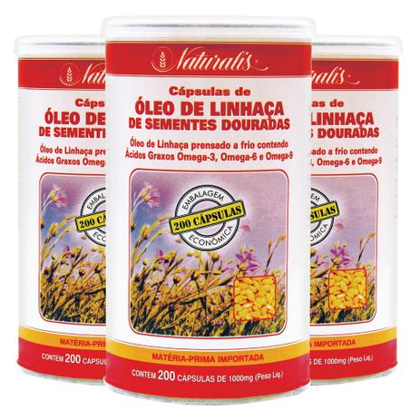 Kit 3x Óleo de Linhaça (1000mg) 200 Cápsulas - Naturalis Menor preço em Kit 3x Óleo de Linhaça (1000mg) 200 Cápsulas - Naturalis