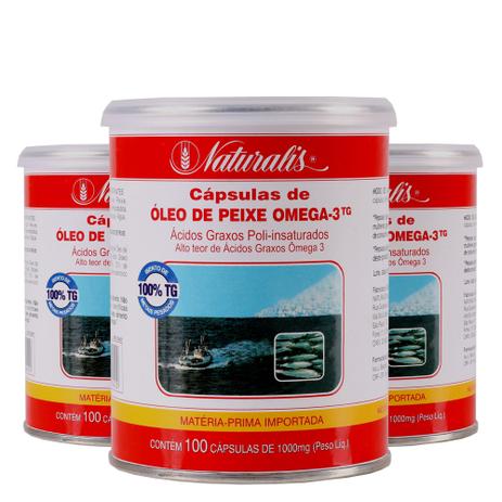 Kit 3x Óleo de Peixe Ômega-3 (1000mg) 100 Cápsulas - Naturalis Menor preço em Kit 3x Óleo de Peixe Ômega-3 (1000mg) 100 Cápsulas - Naturalis