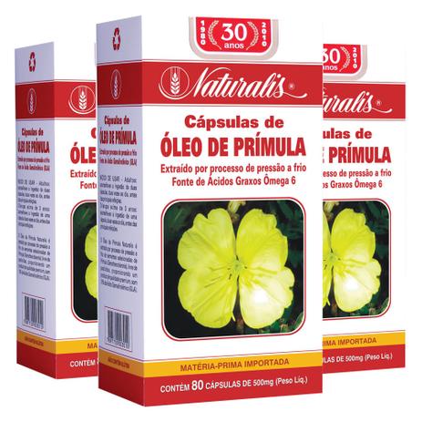 Kit 3x Óleo de Prímula (500mg) 80 Cápsulas - Naturalis Menor preço em Kit 3x Óleo de Prímula (500mg) 80 Cápsulas - Naturalis