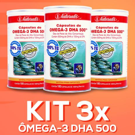 Kit 3x Ômega-3 DHA 500 (1000mg) 180 Cápsulas - Naturalis Menor preço em Kit 3x Ômega-3 DHA 500 (1000mg) 180 Cápsulas - Naturalis