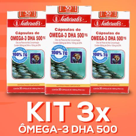 Kit 3x Ômega-3 DHA 500 (1000mg) 30 Cápsulas - Naturalis Menor preço em Kit 3x Ômega-3 DHA 500 (1000mg) 30 Cápsulas - Naturalis