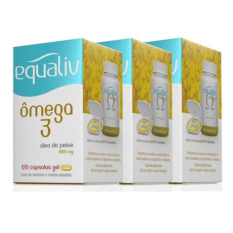 Kit 3x Ômega 3 Óleo de Peixe 120 Capsulas Equaliv Menor preço em Kit 3x Ômega 3 Óleo de Peixe 120 Capsulas Equaliv