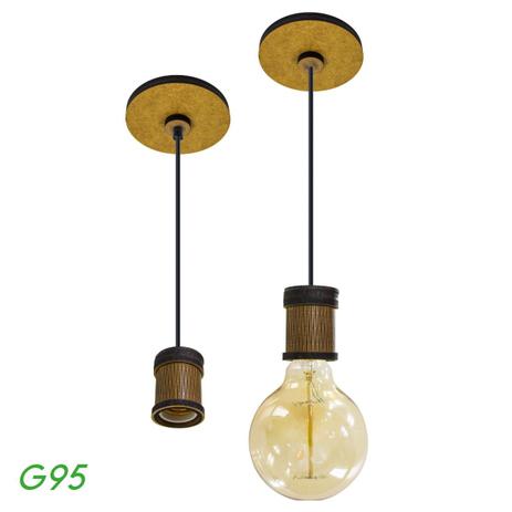 KIT 3X Pendente Madeira Soquete VINTAGE + Filamento Carbono G95 110V E27 LAÉ St396 - Starlumen Menor preço em KIT 3X Pendente Madeira Soquete VINTAGE + Filamento Carbono G95 110V E27 LAÉ St396 - Starlumen