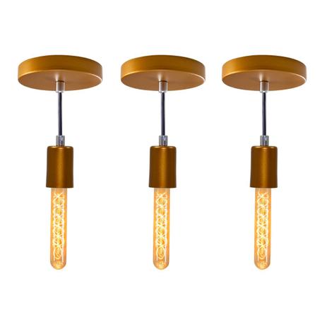 Kit 3x Pendente Tubo Cilindro Alumínio 10cm Cobre + Filamento Carbono T30 110V St458 - Starlumen Menor preço em Kit 3x Pendente Tubo Cilindro Alumínio 10cm Cobre + Filamento Carbono T30 110V St458 - Starlumen