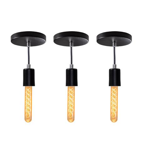 Kit 3x Pendente Tubo Cilindro Alumínio Preto + Filamento Carbono T30 220V St458 - Starlumen Menor preço em Kit 3x Pendente Tubo Cilindro Alumínio Preto + Filamento Carbono T30 220V St458 - Starlumen