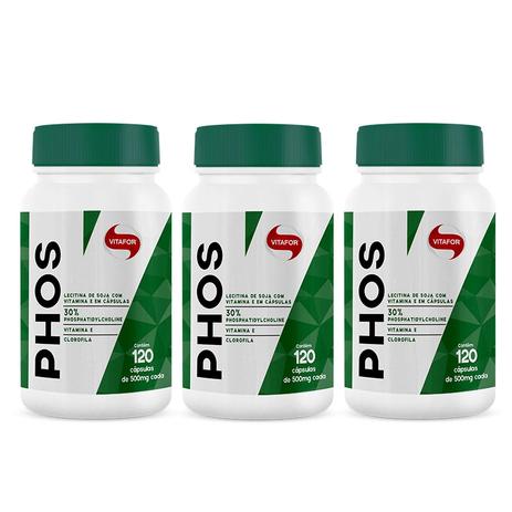 Kit 3X PHOS Fosfatidilcolina 500mg 120 Caps - Vitafor Menor preço em Kit 3X PHOS Fosfatidilcolina 500mg 120 Caps - Vitafor