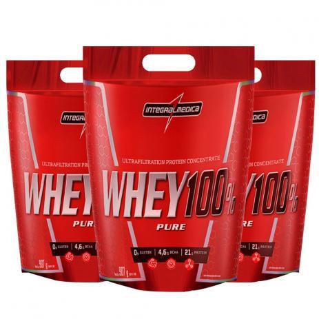 Kit 3x Super Whey 100 Pure 1 Baunilha 1 Chocolate 1 Morango - Integralmedica Menor preço em Kit 3x Super Whey 100 Pure 1 Baunilha 1 Chocolate 1 Morango - Integralmedica