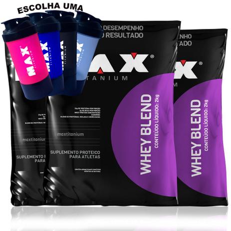 Kit 3x Whey Blend 2kg Max Titanium + Coqueteleira dupla - Max tianium Menor preço em Kit 3x Whey Blend 2kg Max Titanium + Coqueteleira dupla - Max tianium