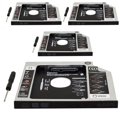 Kit 4 Adaptador Caddy Drive Dvd 9.5mm para HD Sata e SSD 2,5 Notebook Case Gaveta Exbom HDCA-S095 Menor preço em Kit 4 Adaptador Caddy Drive Dvd 9.5mm para HD Sata e SSD 2,5 Notebook Case Gaveta Exbom HDCA-S095