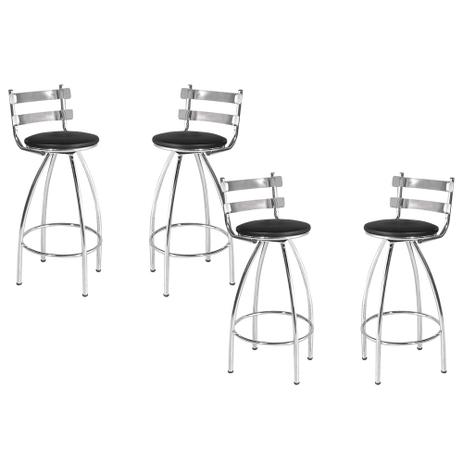 Kit 4 Banqueta Preta Assento Fixo P/ Bar Bistro Aço Cromado - Gracialar moveis Menor preço em Kit 4 Banqueta Preta Assento Fixo P/ Bar Bistro Aço Cromado - Gracialar moveis
