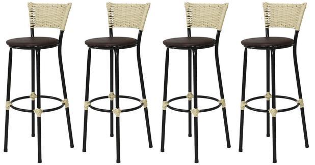 Menor preço em Kit 4 Banquetas Bistrô Aço Junco Marfim Assento Marrom - Metalclassic