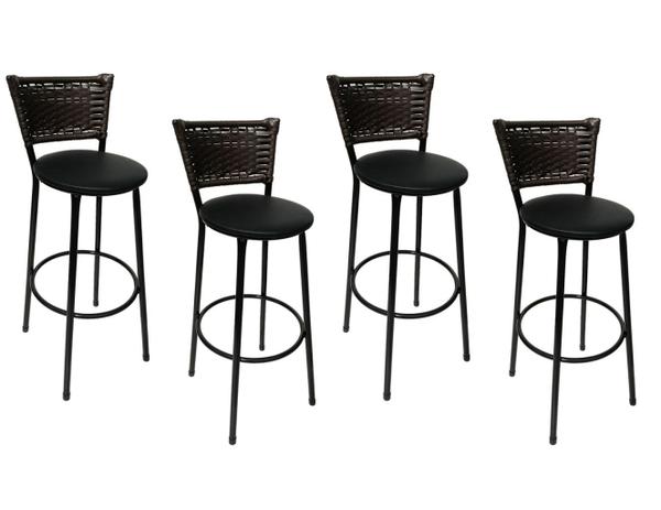 Kit 4 Banquetas Bistrô Hawaii Rattan Junco Café Epóxi e Assento Preto - Decore fácil shop Menor preço em Kit 4 Banquetas Bistrô Hawaii Rattan Junco Café Epóxi e Assento Preto - Decore fácil shop