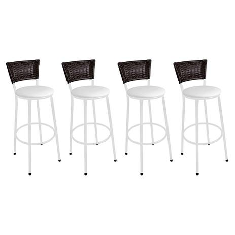 Kit 4 Banquetas Hawaii Bistrô Encosto Junco Marrom Pintura Epóxi Aço Branca Assento Branco - METALFLEX Menor preço em Kit 4 Banquetas Hawaii Bistrô Encosto Junco Marrom Pintura Epóxi Aço Branca Assento Branco - METALFLEX