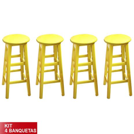 Kit 4 Banquetas Prisma Banco Alto Em Madeira Maciça Amarelo - Flex mesas e cadeiras Menor preço em Kit 4 Banquetas Prisma Banco Alto Em Madeira Maciça Amarelo - Flex mesas e cadeiras