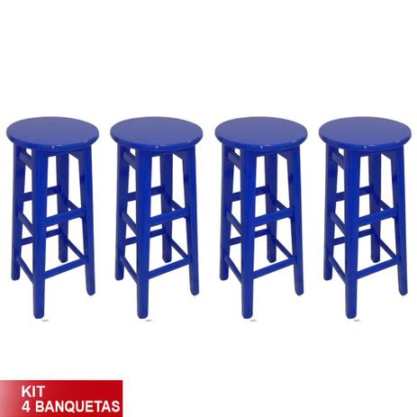 Kit 4 Banquetas Prisma Banco Alto Em Madeira Maciça Azul - Flex mesas e cadeiras Menor preço em Kit 4 Banquetas Prisma Banco Alto Em Madeira Maciça Azul - Flex mesas e cadeiras