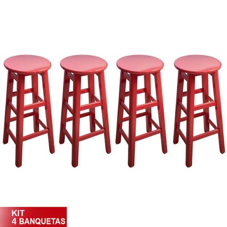 Kit 4 Banquetas Prisma Banco Alto Em Madeira Maciça Vermelho - Flex mesas e cadeiras Menor preço em Kit 4 Banquetas Prisma Banco Alto Em Madeira Maciça Vermelho - Flex mesas e cadeiras