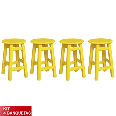 Kit 4 Banquetas Prisma Banco Baixo de Madeira Maciça Amarelo - Flex mesas e cadeiras Menor preço em Kit 4 Banquetas Prisma Banco Baixo de Madeira Maciça Amarelo - Flex mesas e cadeiras