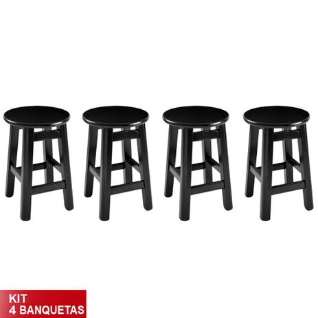 Kit 4 Banquetas Prisma Banco Baixo de Madeira Maciça Preto - Flex mesas e cadeiras Menor preço em Kit 4 Banquetas Prisma Banco Baixo de Madeira Maciça Preto - Flex mesas e cadeiras