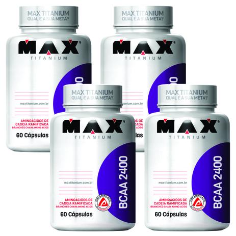 KIT 4 BCAA 2400 60 cápsulas - MAX TITANIUM - Massa Muscular Menor preço em KIT 4 BCAA 2400 60 cápsulas - MAX TITANIUM - Massa Muscular