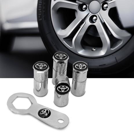 Kit 4 Bicos Anti Furto Cromados + Chave Aperto Bicos Válvula Roda Fabricado em Aço Logo Toyota - Emblemax Menor preço em Kit 4 Bicos Anti Furto Cromados + Chave Aperto Bicos Válvula Roda Fabricado em Aço Logo Toyota - Emblemax